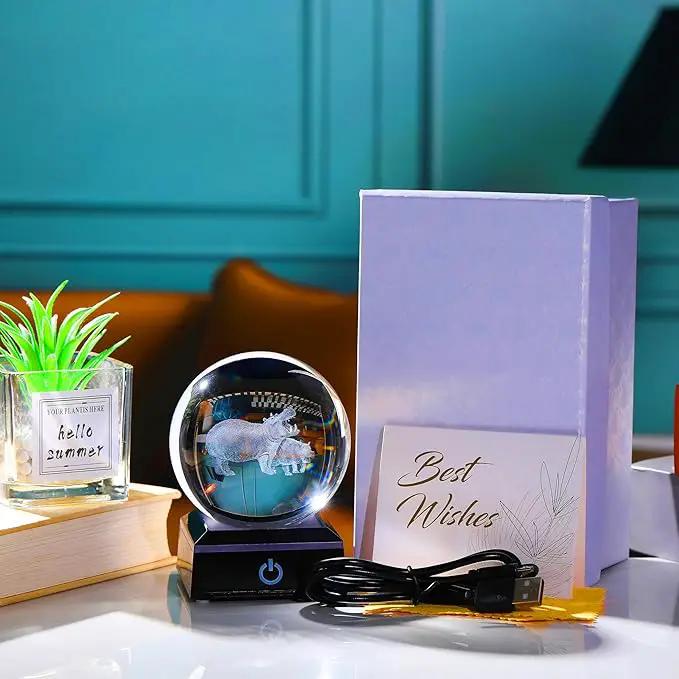 Qianwei Hippopotamus Gifts for Women 3D Crystal Ball 3.14'' - Laser Hippopotamus Decor Glass Animals Hippo Gifts Figurines Statue Stuff for Room Decorations Hippo Night Light by GreenHaven Gardens