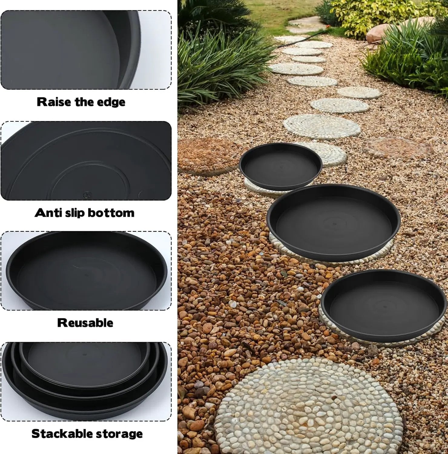 2 Size Round Stepping Stone Molds, 6 Pcs 10''/ 11.2'' Reusable Concrete Mold for Garden Stepping Stones Large Tray for Concrete and Stained Glass for Garden Walk Way Black by GreenHaven Gardens