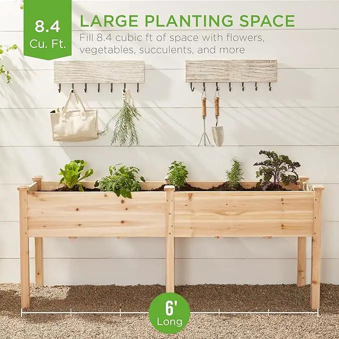 Best Choice Products 72x23x30in Raised Garden Bed, Elevated Wood Planter Box Stand for Backyard, Patio, Balcony w/Divider Panel, 6 Legs, 300lb Capacity - Natural by GreenHaven Gardens