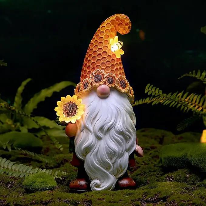 Garden Gnomes Outdoor - Sunflower Gnome Statue with Solar LED Lights for Yard, Patio, Lawn Ornaments - Best Garden Gifts for Mothers Day, Housewarming, Festival by GreenHaven Gardens