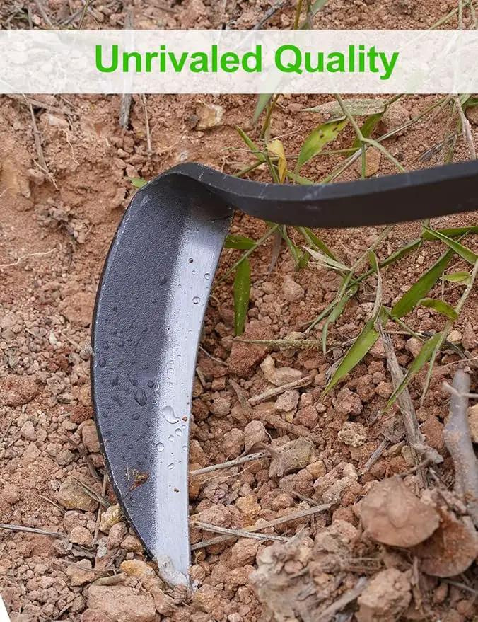 Japanese Weeding Sickle Hoe, 17" Gardening Hand Weeder Nejiri Kama Blade Tool Digging and Cutting Weed Remover, High-Carbon Steel One-Piece Molding with Hard Wood Handle, Very Sharp Edge Quick Work by GreenHaven Gardens