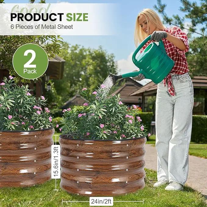 G GOOD GAIN Round Raised Garden Bed - 2Pcs 2x2x1.3ft Galvanized Steel Planter Boxes Outdoor with Rubber Edge Trim | Metal Raised Beds for Gardening Vegetables Flowers Fruits Herbs (Wood Grain) by GreenHaven Gardens