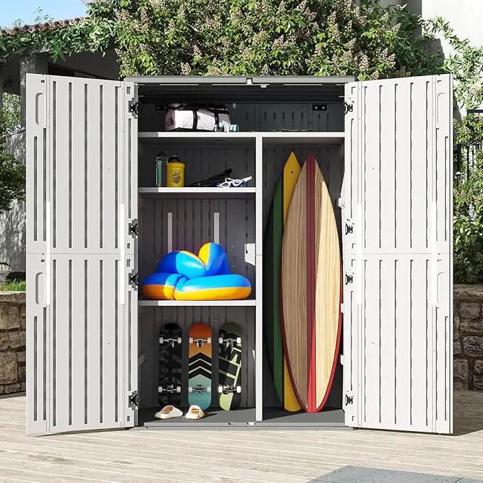 Aoxun 64 Cu.Ft Outdoor Storage Shed with Shelving Kit and Floor, Waterproof Horizontal Resin Cabinet for Trash Cans, Lawn Mowers, Generators, and Garden Tools by GreenHaven Gardens