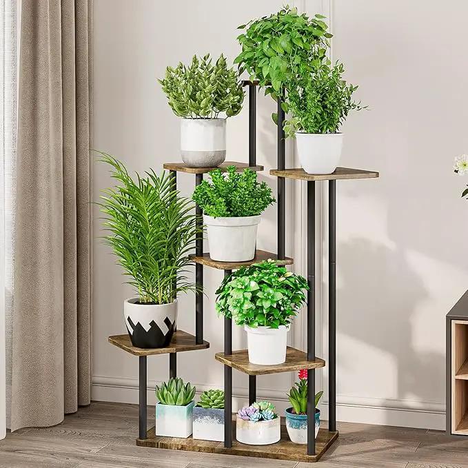 AZERPIAN Plant Stand 7 Tier Indoor Metal Flower Shelf for Multiple Plants Corner Tall Flower Holders for Patio Garden Living Room Balcony Bedroom, Black (7 Tier-Black) by GreenHaven Gardens