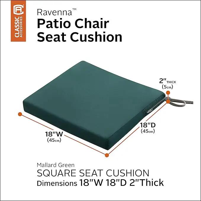 Classic Accessories Ravenna Water-Resistant Patio Chair Seat Cushion, 18 x 18 x 2 Inch, Mallard Green, Patio Furniture Cushions by GreenHaven Gardens