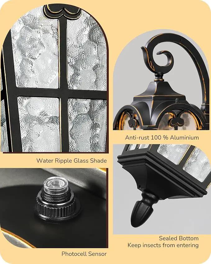 EDISHINE Dusk to Dawn Outdoor Wall Lights, Porch Light Fixture with GFCI Outlet, Exterior Wall Lantern with E26 Socket, Waterproof Outside Wall Sconce Wall Mount Lamp for Front Door, Patio, Garage by GreenHaven Gardens