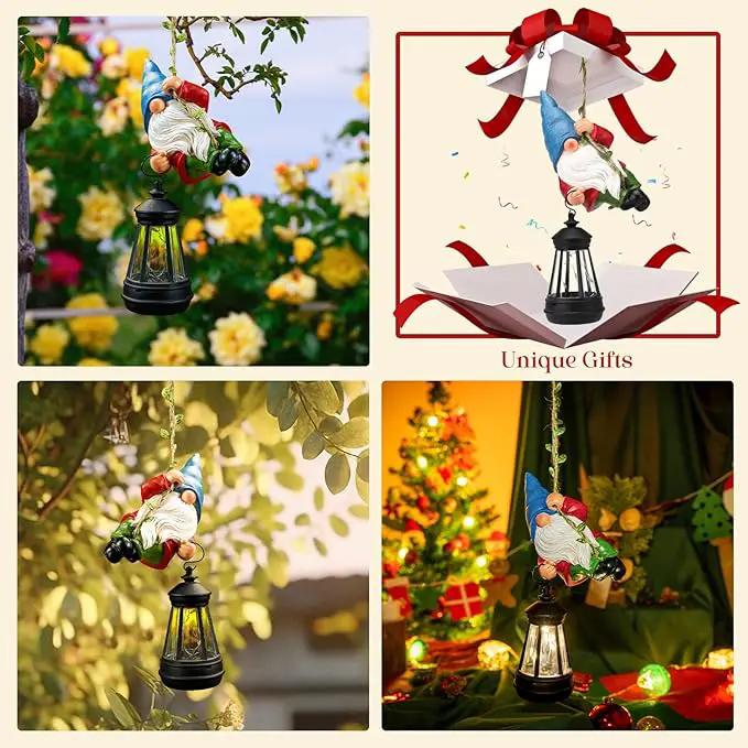 Solar Hanging Gnome Garden Statue Climbing Rope Gnome with LED Lantern Outdoor Decor Tree Hugger Yard Porch Wall Decoration Christmas Gardening Gift for Mom by GreenHaven Gardens