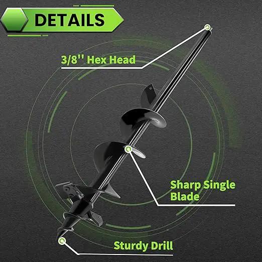 SYITCUN Auger Drill Bit for Planting - 4"X32" Heavy-Duty Post Hole Auger - Auger Post Hole Digger for Fence- 3/8" Hex Drive Drill by GreenHaven Gardens