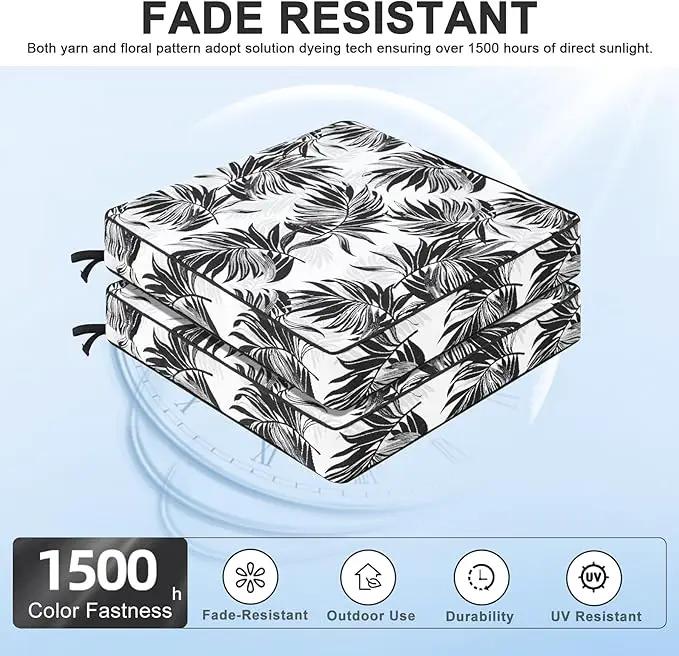 Favoyard Outdoor Chair Cushion 19 x 19 x 3 In Waterproof Pattern Fade Resistant Cushions for Patio Furniture with Removable Cover Attach Straps 28D Foam Insert Cushions Pads for Seat Sofa Couch 2 Pack by GreenHaven Gardens