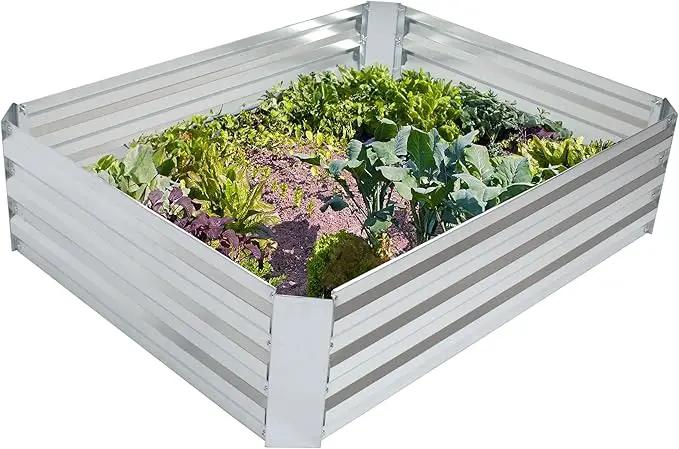Sunnydaze Galvanized Raised Garden Bed - Metal Raised Bed for Gardening - Outdoor Planter Box for Flowers, Plants, and Vegetables - Silver - 48" W x 36" D x 12" H Rectangle by GreenHaven Gardens