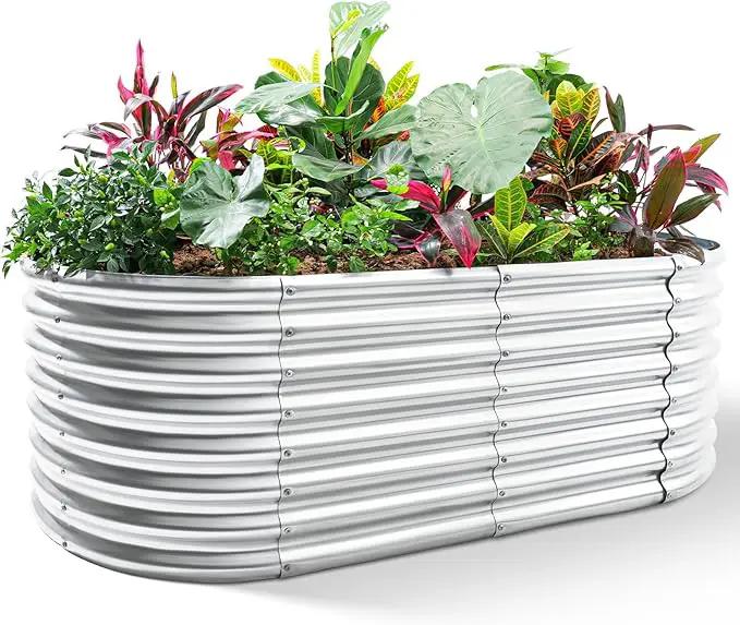 Land Guard 6×3×2ft Galvanized Raised Garden Bed Kit, Galvanized Planter Raised Garden Boxes Outdoor, Oval Large Metal Raised Garden Beds for Vegetables… by GreenHaven Gardens