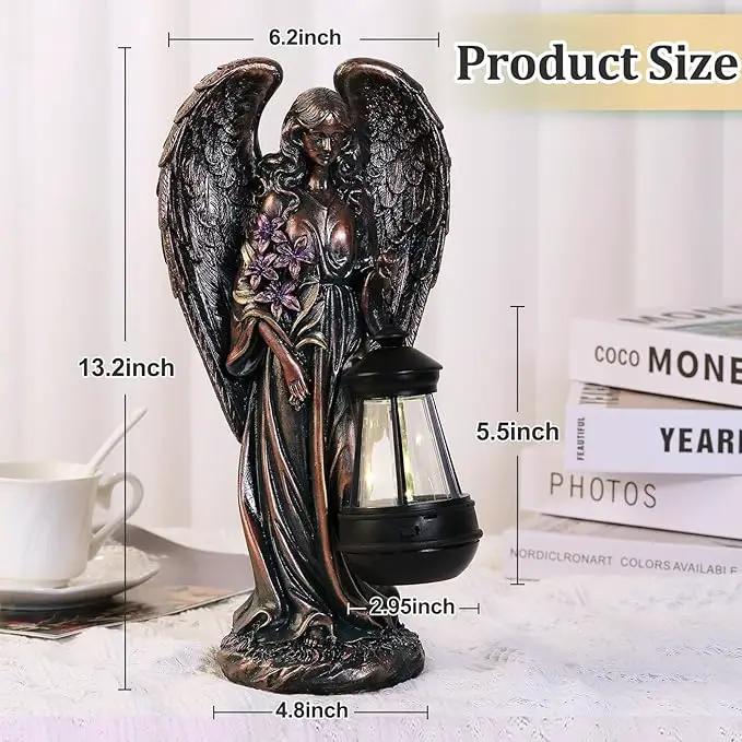 Solar Angel Outdoor Garden Decor Statues – 13.2 inches Solar Outdoor Sculptures for Outside Yard Art Patio Balcony Front Lawn Ornaments Gifts for Mom Grandma Women（Bronze） by GreenHaven Gardens