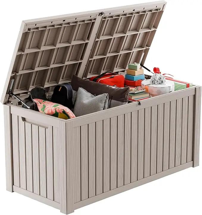 180 Gallon Outdoor Storage Box – Waterproof Deck Box for Garden & Patio,Light Brown by GreenHaven Gardens