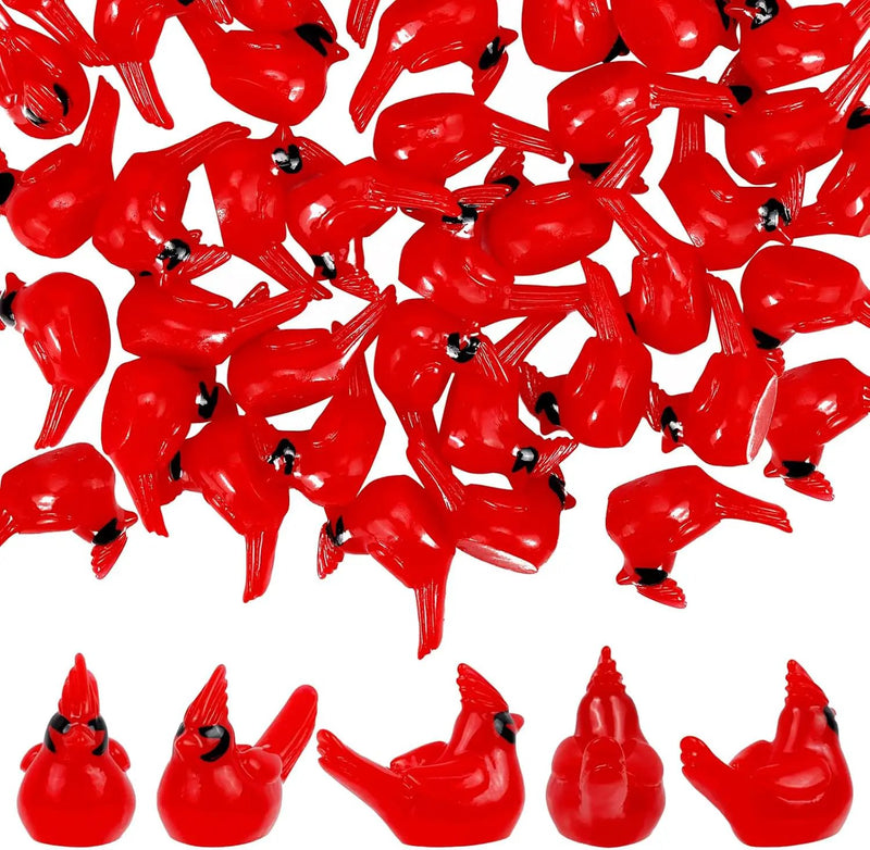 100 Pcs Mini Resin Red Cardinal Bird Figurines – Tiny Cardinal Ornaments for Christmas, Cake Toppers, Garden Crafts, Dollhouse, Fairy Micro Landscape, Party and Home Decorations by GreenHaven Gardens