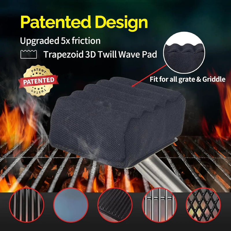 Grill Brush Bristle Free,Upgraded Aramid Fiber Wavy Pad Perfect for Cast Iron Grates/Porcelain/Weber Gas/Charcoal Grill,Replaceable Cleaning Head,Safe Grill Brush for Outdoor Grill by GreenHaven Gardens