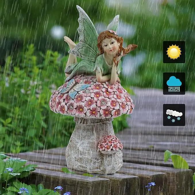 Garden Fairy Decor for Outside, Fairy Garden,Flower Fairy Outdoor Statue,Solar Powered Resin Ornaments,Patio Lawn Yard Porch, Garden Fairy Figurines for Home Garden Gifts,8.66inches Tall by GreenHaven Gardens