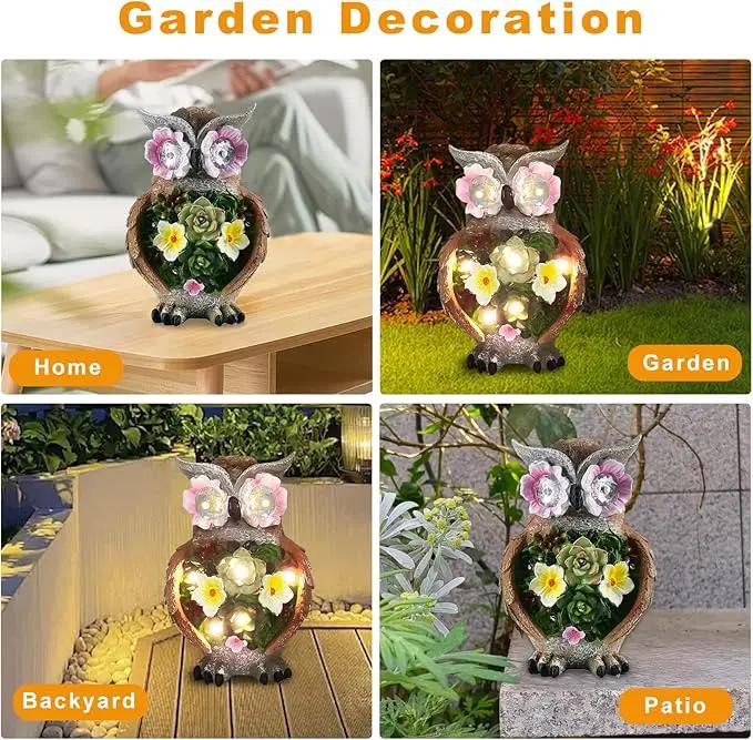 Owl Garden Statue,Solar Garden Statues with Flower LED Lights, Resin Owl Figurine for Lawn Patio Porch Yard Deco Gifts for Women/Mom/Grandma by GreenHaven Gardens