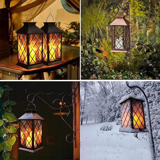 Solar Outdoor Lantern, Garden Hanging Waterproof Lanterns PVC Upgrade 3 LED Flickering Flameless Candle Decorative for Garden Women Mom Grandma Halloween Gifts (Grid Candle) by GreenHaven Gardens