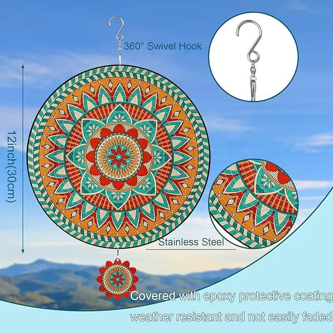 TUOKING Mandala Wind Spinners Outdoor Metal 3D Hanging Art Wind Spinner 12 Inch Stainless Steel for Yard and Garden Decoration Worth Gift for Women by GreenHaven Gardens