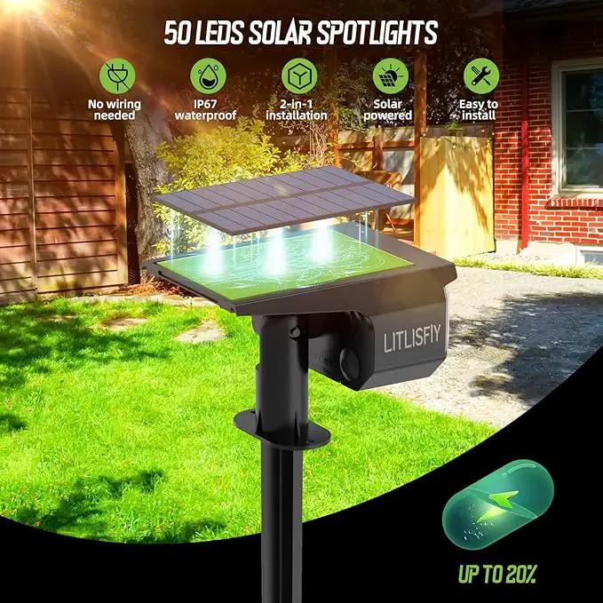 Solar Spot Lights Outdoor Landscape Lights, 50 LEDs Solar Spotlight Outdoor Auto On/Off with 3 Modes, IP67 Solar Outdoor Lights Waterproof Garden Light, 2-in-1 Solar Spotlight for Yard by GreenHaven Gardens