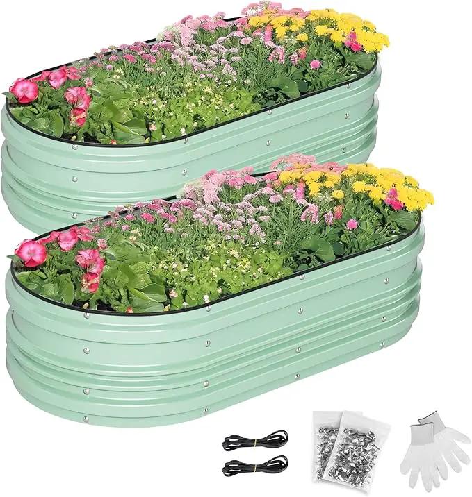 WORKPRO 2Pcs 4x2x1ft Galvanized Raised Garden Bed Set, Rust & Corrosion Protection, Easy Assembly, Safe Edge, Ideal for Vegetables & Flowers, Green by GreenHaven Gardens
