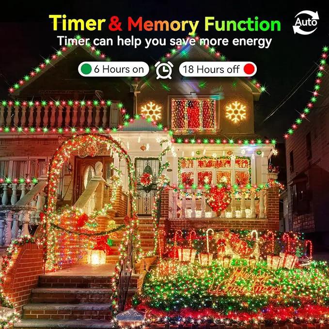 Hezbjiti 2 Pack 1000 LED 403 FT Christmas String Lights Outdoor, 8 Lighting Modes IP44 Waterproof Fairy Lights with Timer and Dimmable Function for Party Tree Decorations (Red+Green, Clear Wire) by GreenHaven Gardens