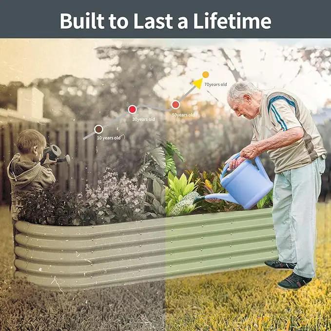 Kesfitt Galvanized Raised Garden Bed Kit,18" Tall 7-in-1 Outdoor Metal Planter Boxes with Safety Edging,8×2×1.5FT Modular Large Steel Raised Beds for Gardening Vegetables Fruits Flower by GreenHaven Gardens