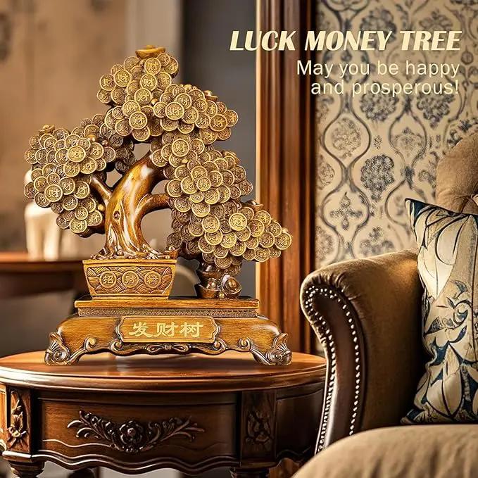 FENGSHUI-CAISHEN Top Resin Money Tree, Artificial Bonsai Tree, Handcrafted, Premium Quality, Feng Shui Gift for Abundance Luck and Success (Brown) by GreenHaven Gardens