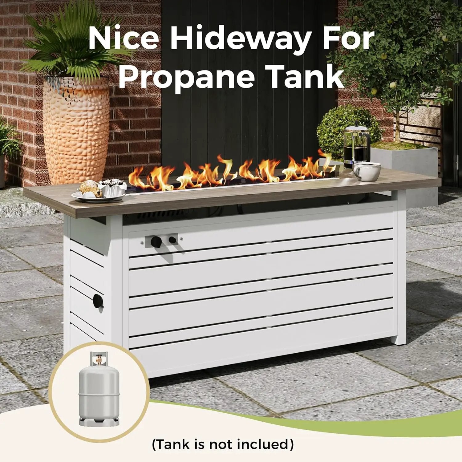 56 Inch Gas Fire Pit Table, 50,000 BTU Propane Pits for Outside with Removable Lid and Glass Fire Rocks, 2 in 1 Firepit Table Gatherings Parties on Patio Deck Garden Backyard, White by GreenHaven Gardens