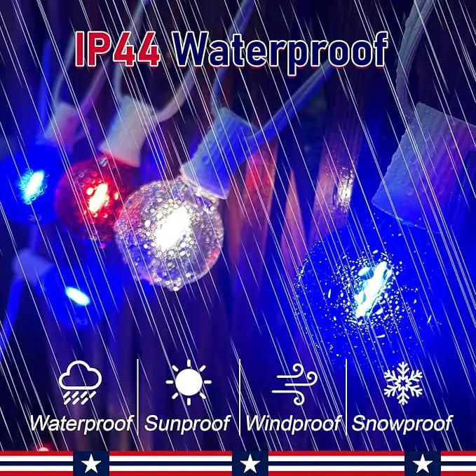 25Ft Independence Day LED String Lights, Waterproof Patio Light with 25 G40 LED Clear/Red/Blue Bulbs, Connectable Hanging Independence Day String Lights for Indoor Outdoor Garden Backyard Porch by GreenHaven Gardens