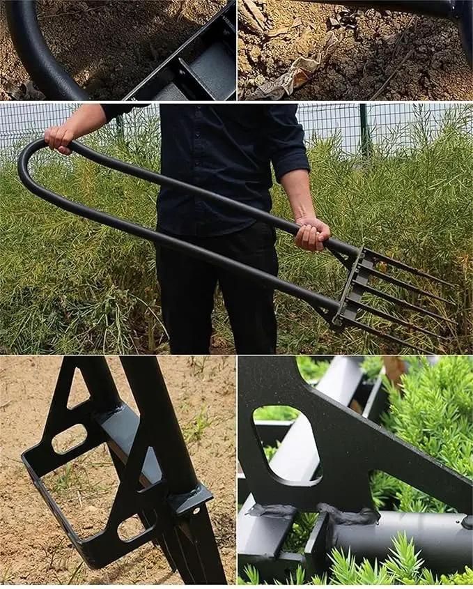 Heavy Duty Pitch Fork 46“ Steel Long Handle, Garden Broad Fork Loosening Soil & Breaks up Dirt, Garden Tool Claw Weeder Strengthening 5 Tines by GreenHaven Gardens