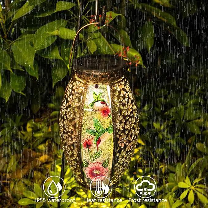 Outdoor Solar Lantern-Waterproof Hummingbird Hanging Metal Decorative Lights for Patio Table Garden Pathway Yard with Super Bright Warm White LED, Large Solar Panels, Auto On/Off by GreenHaven Gardens