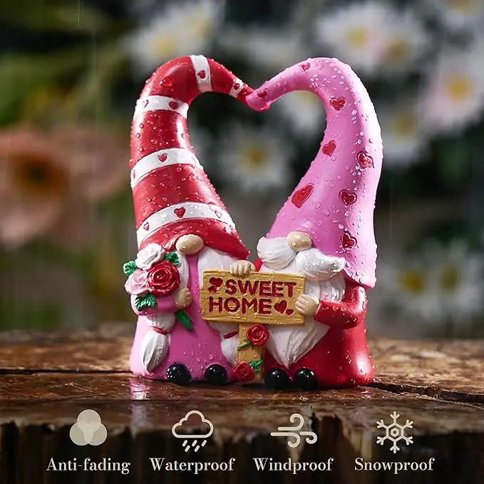 TERESA'S COLLECTIONS Garden Gnomes Outdoor Decor, Resin Heart-Shaped Pink Cute Gnome Couple Decorations for Home, Garden Decor Love Gifts for Women, 4.3" by GreenHaven Gardens