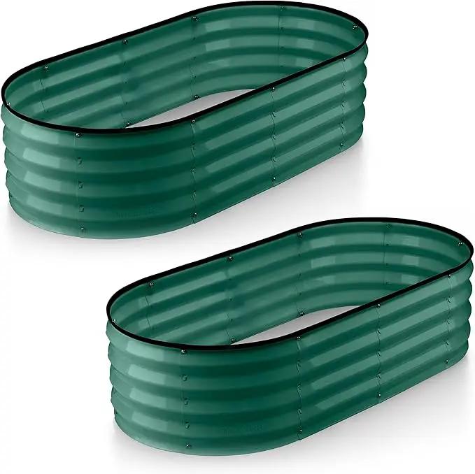 Galvanized Raised Garden Beds Outdoor // 4×2×1 ft (2-Pack) Planter Raised Beds for Gardening, Vegetables, Flowers // Large Metal Garden Box (Dark Green) // Patented Tool-Free Design by GreenHaven Gardens