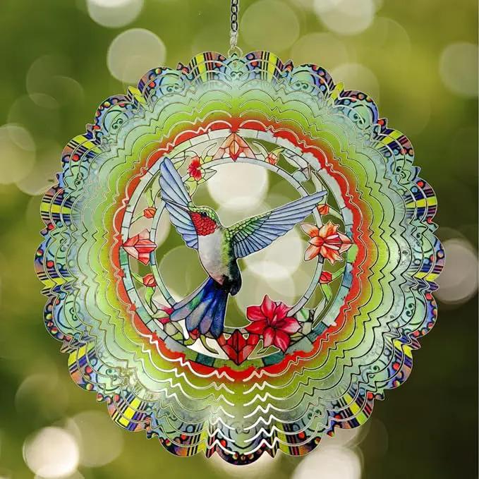 Metal Wind Spinners - Hummingbird 12 inch 3D Stainless Steel Hanging Wind Spinner Metal, Gifts for Women Mom Grandma Wife, for Indoor/Outdoor Decor, Yard Art, Garden Decoration by GreenHaven Gardens