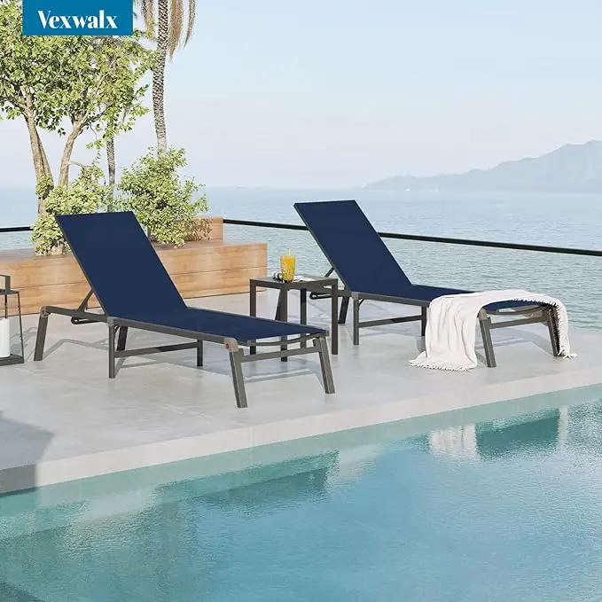 Chaise Lounge Outdoor, Foldable Aluminum Pool Lounge Chairs with 5 Positions Recliner - Free Assembly - Patio Chaise Lounge Chair for Poolside, Beach, Yard (NavyBlue) by GreenHaven Gardens