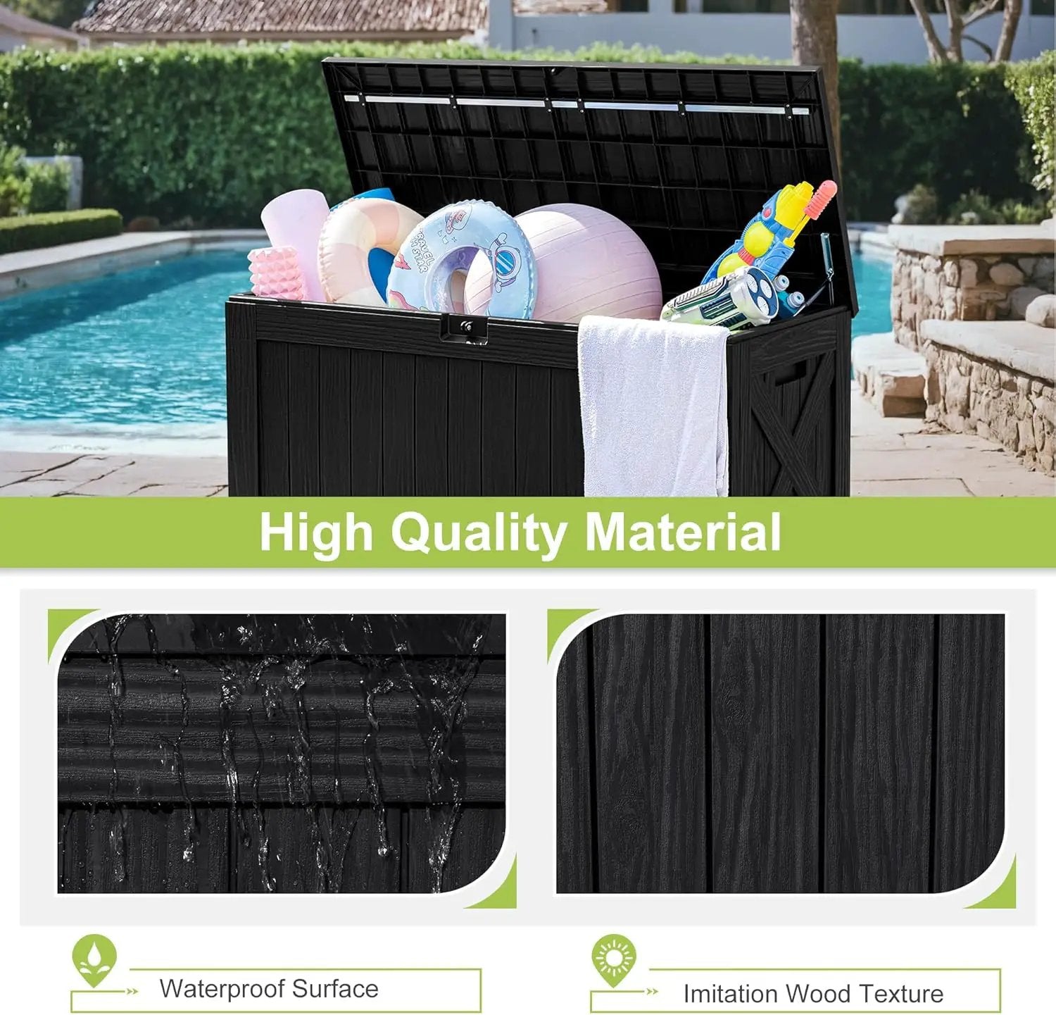Greesum 120 Gallon Deck Box, Resin Outdoor Storage Container for Patio Furniture, Garden Tools, Pool Accessories, Weatherproof, Lockable, Black by GreenHaven Gardens