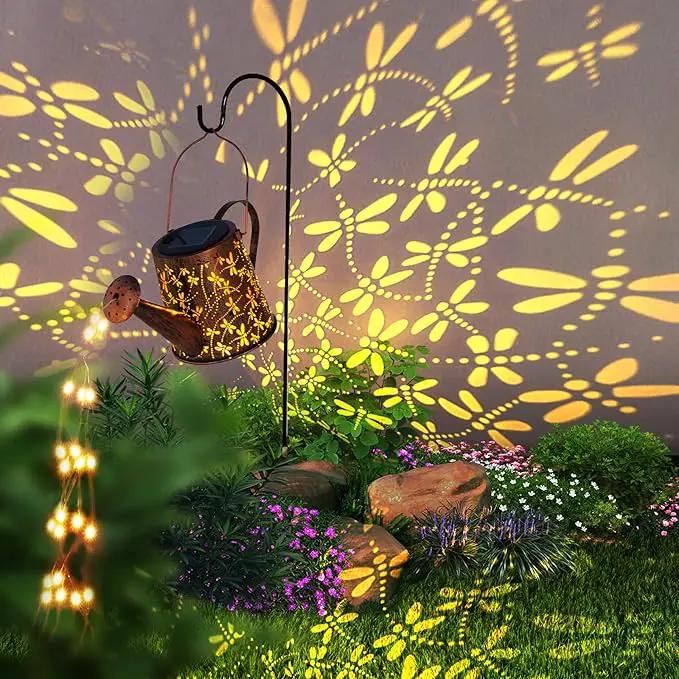 Solar Watering Can Outdoor Lights Garden Decor,Dragonfly Hanging Lantern Waterproof Landscape Lights Outside Decoration for Yard Porch Patio Pathway Gardening Gifts(with 32 inch Shepherd Hook) by GreenHaven Gardens