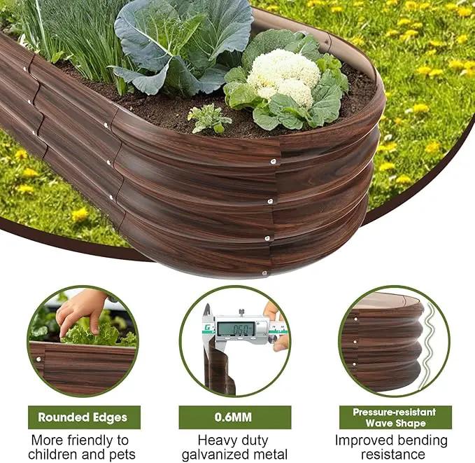 8x2x1ft Oval Galvanized Raised Garden Bed Outdoor 9-in-1 Large Metal Modular Planter Box Raised Beds for Gardening,Vegetables,Fruits,Flowers & Herbs (Brown) by GreenHaven Gardens