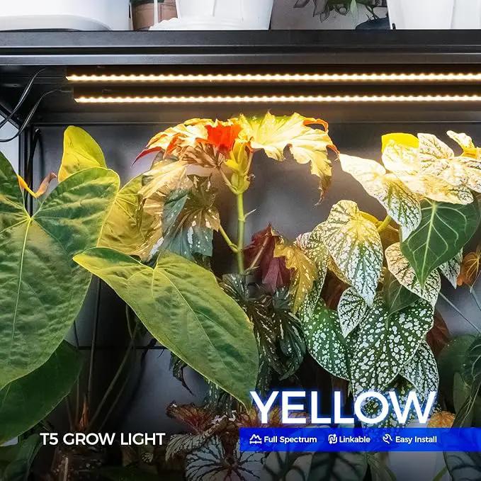 Barrina T5 Grow Lights for Indoor Plants, 3FT 128W (8 X 16W) Plant Grow Lights Indoor with Magnetic Bar, Linkable Plant Growing Lamps with Black Cover, Plug and Play, Yellow, 8 Packs by GreenHaven Gardens