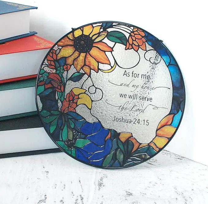 The Lord Suncatcher Stained Glass - As for Me and My House We Will Serve The Lord Christian Wall Decor | Bible Verse Wall Art for Bible Lovers Bible Verse Wall Art Themed Gift by GreenHaven Gardens