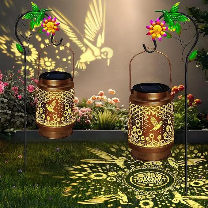 2 Pack Solar Lanterns Outdoor Decor - Perfect Gifts for Mom Women Grandma, Solar Powered Hummingbird Sunflower Lantern with 8-Hour Runtime, Waterproof & Easy to Use for Garden, Patio, Yard by GreenHaven Gardens