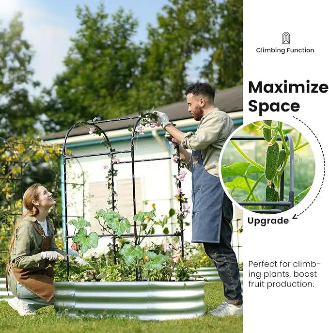 KING BIRD Raised Garden Bed with Arched Trellis Galvanized Planter Garden Box Outdoor for Gardening, Climbing Vegetables, Flowers 3.94x1.97x0.98 Ft, Silver by GreenHaven Gardens
