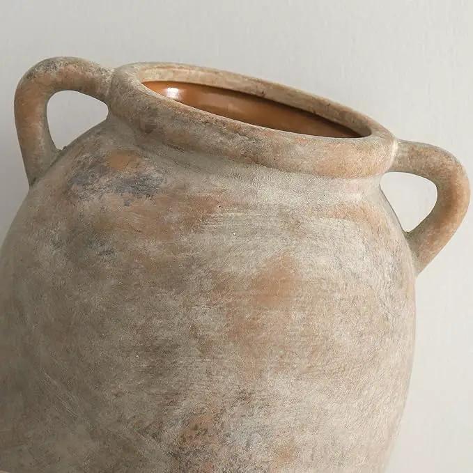 Ceramic Flower Vase 7.6 inch Farmhouse Rustic Vase Decorative Pottery Terracotta Vases for Home Decor Table Mantle Fireplace Living Room Bathroom Wedding Centerpiece (Whitewashed) by GreenHaven Gardens