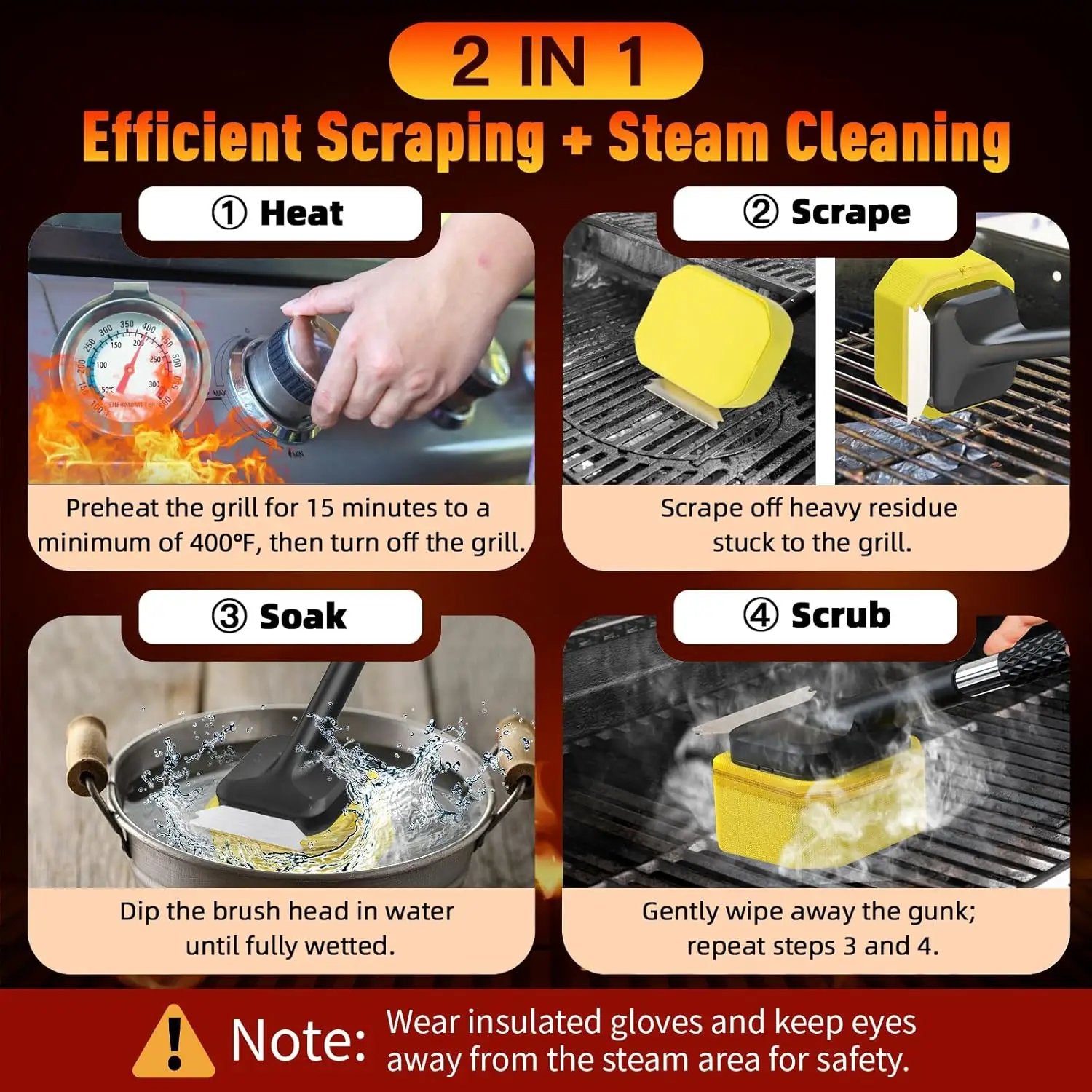 Bristle-Free Steam Cleaning Grill Brush, Safe for All Grill Griddle, Heat-Resistant Head, BBQ Grilling Gift for Men by GreenHaven Gardens