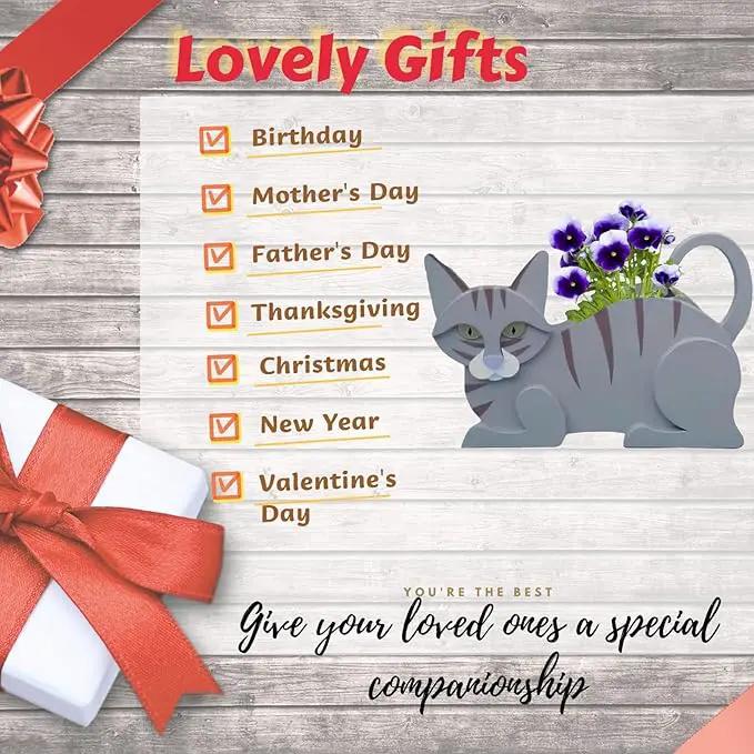 Blue Cat Planter Plant Pots,Cute Garden Cat Flower Planter,Cat Planters Birthday Gifts for Women,Office,Indoor/Outdoor Decor（12.5 * 5.6 * 7.8in） by GreenHaven Gardens
