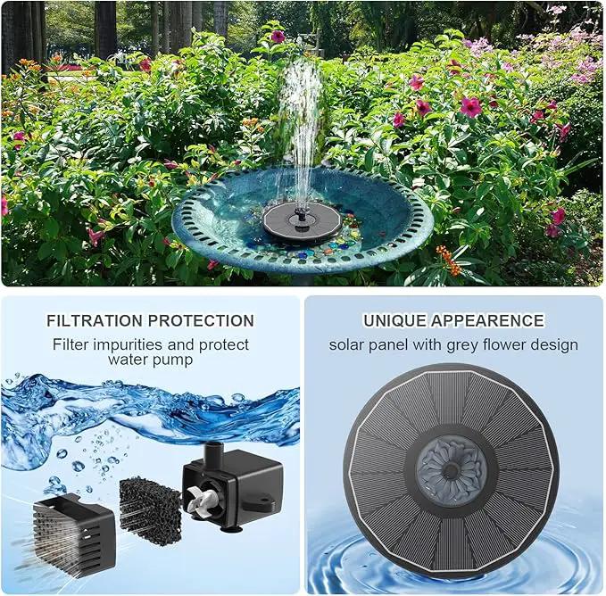 Solar Fountain Upgraded High Efficiency Glass Solar Panel, Solar Bird Bath Fountains with Flower No Battery,Solar Water Pump Fountain for Bird Bath Garden Small Ponds Outdoor Décor(Black) by GreenHaven Gardens