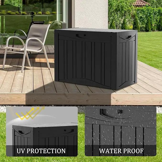 45 Gallon Waterproof Deck Storage Box - All-Weather Outside Storage Box with Lock, Outdoor Box Storage for Patio/Pool Accessories, UV-Resistant Resin, Matte Black by GreenHaven Gardens