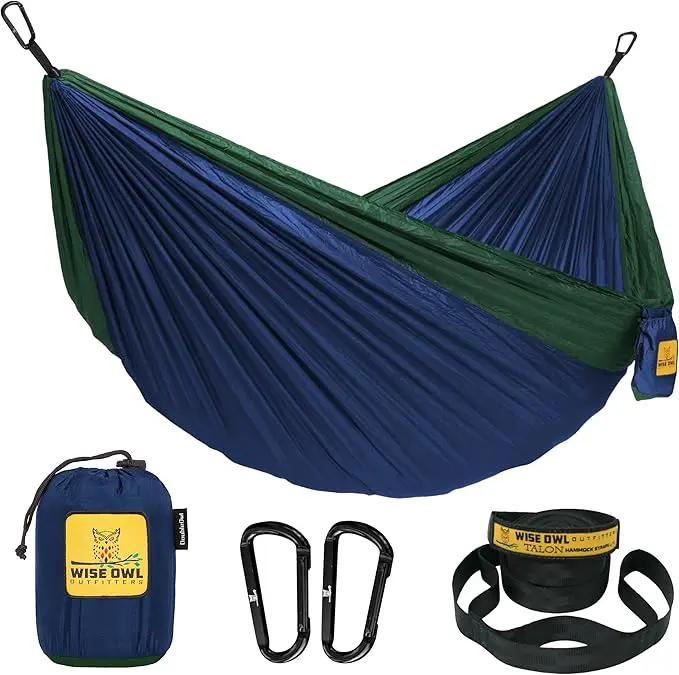 Wise Owl Outfitters Camping Hammock – 500lbs Portable Hammock with Tree Straps - Travel, Backpacking, Hiking, Outdoors Camping Gear - Single or Double by GreenHaven Gardens