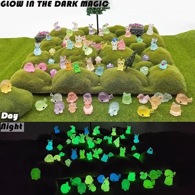 Mini Resin Animals Figures to Hide 100Packs Luminous Tiny ducks Dinosaurs Miniature Figurines Glow in The Dark for Fairy Garden Dollhouse Micro Landscape Aquarium Potted Party Favor Decor (100) by GreenHaven Gardens